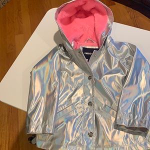 Limited too insulated silver rain coat with pink lining